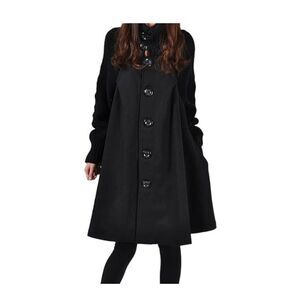 Mordenmiss Women's Black Raglan Sleeve Button Down Long Overcoat Dress Size 1X
